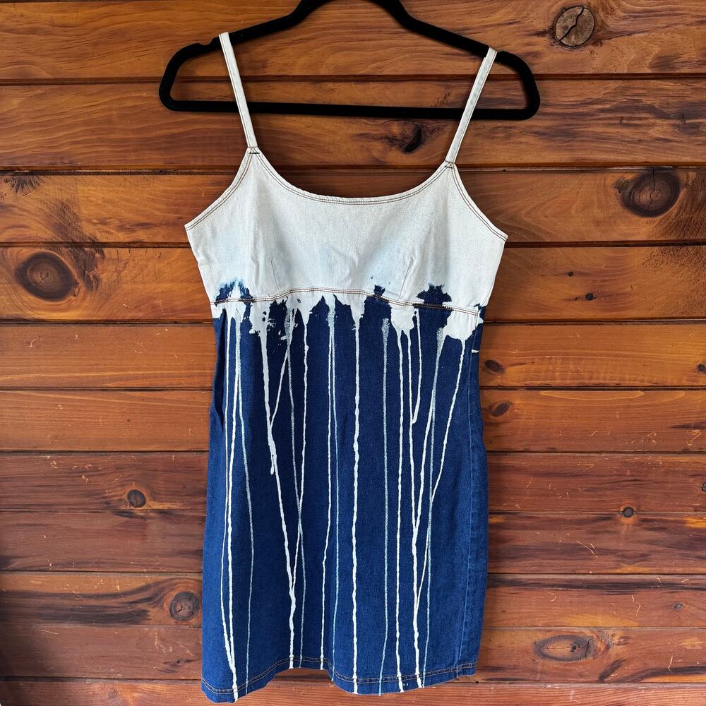 VINTAGE | Y2K Glitter Drip Stretch Denim Slip Dress Size Medium - Picture 2 of 8